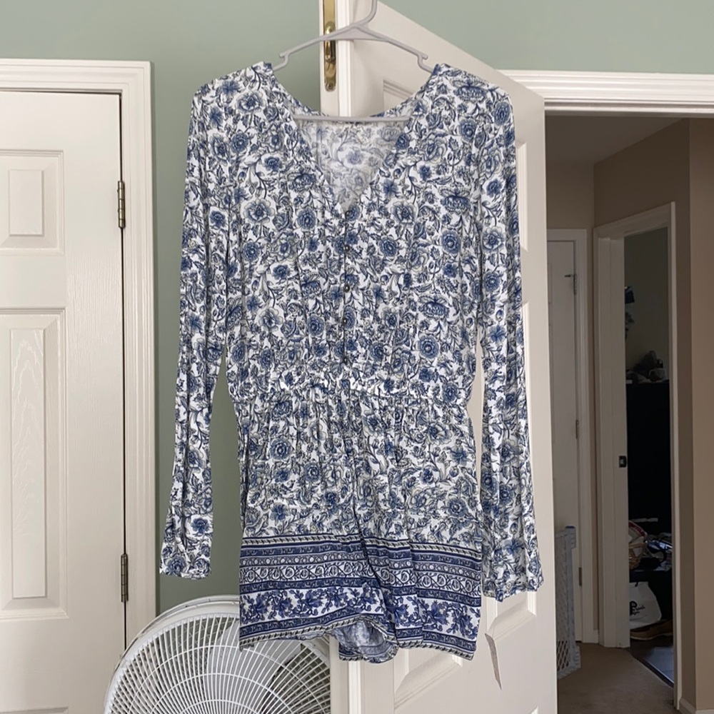Blue floral long sleeved romper